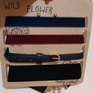 Stylish Velvet and Leather Choker Set - Navy, Burgundy, Black